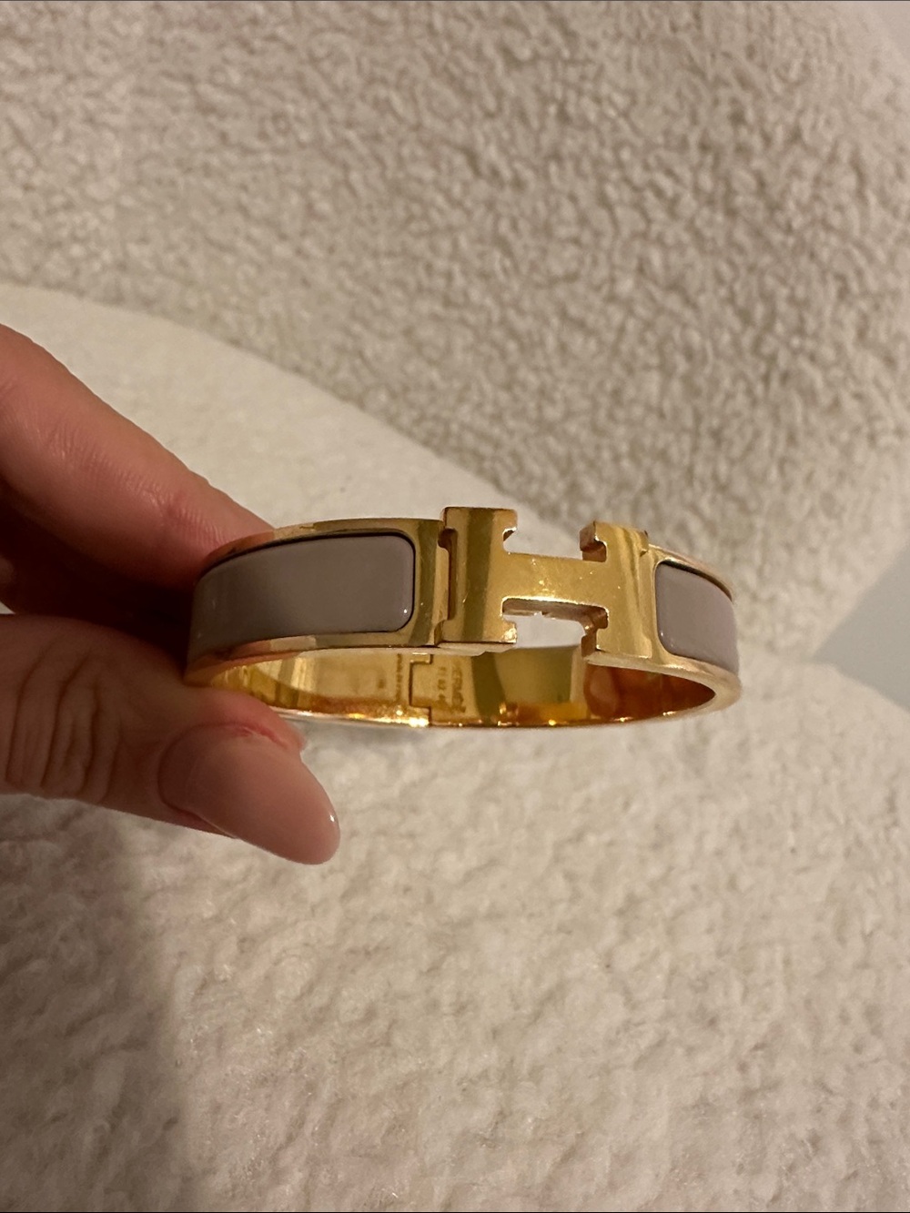 Hermes Gold and Light Gray Clic Clac H Bracelet